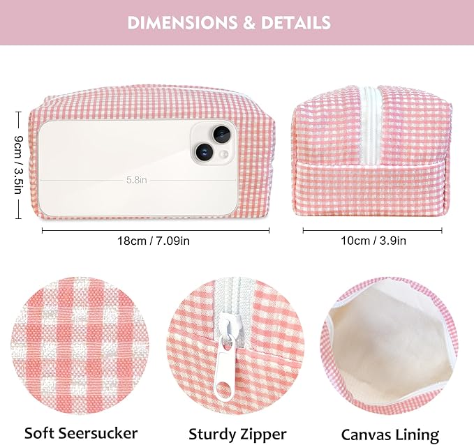 STARDW Checkered Makeup Bag Cute Cosmetic Bags for Women and Girls, Travel Toiletry Bag, Small Zipper Makeup Pouch, Purse Organizer Pouches Canvas Lining