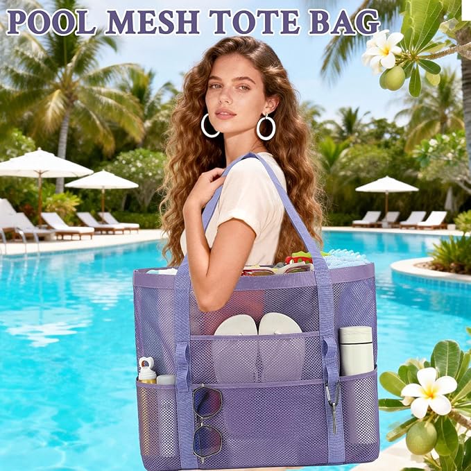 GYEUKHAM Mesh Beach Bag - Large Beach Tote Bag with Multiple Pockets for Family Beach Bag for Toys & Vacation Essentials