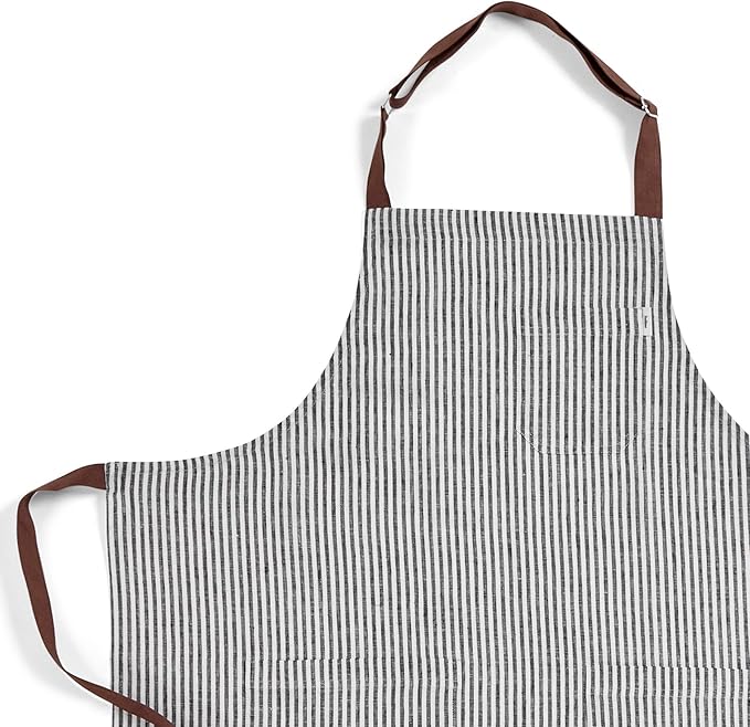 Solino Home Linen Bib Apron for Men & Women - 33 x 30 Inch Kitchen Apron with Front Pockets - Handcrafted from European Flax