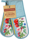 Maison d' Hermine Double Oven Mitts 100% Cotton 7"x35" Double Oven Mitt Heat Resistant BBQ Cooking Gloves with Loop, Baking, Grilling, Home, Kitchen, Handling Hot Pans Spring Summer (Giverny)