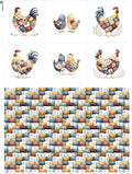 Farmhouse Chicken Patchwork Cotton Fabric Panel – 6 Designs (10×10 inch Each) + Bonus Patchwork Sheet 29.5×19.6 inch, 100% Cotton 140 GSM