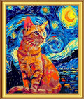 Foxnyart Stamped Cross Stitch Kits Full Range of Embroidery Needlework Starter Kits for Beginners Adults 11CT Embroidery Patterns Art Crafts DIY Needlepoint Kit-Van Gogh Starry Cat 16x20 inchs