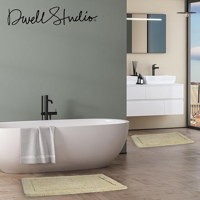DwellStudio Reversible Cotton Bath Rugs: Luxurious Comfort and Anti-Slip Protection, Taupe, Non Slip Back