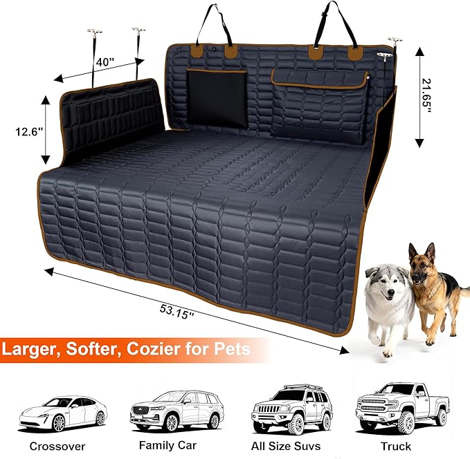 Reliadura SUV Cargo Liner for Dogs, Waterproof Pet Cargo Cover Dog Seat Mat for SUVs Sedans Vans with Bumper Flap Protector, Scrachproof Non-Slip Large Size Dog Seat Mat Universal Fit, Brown