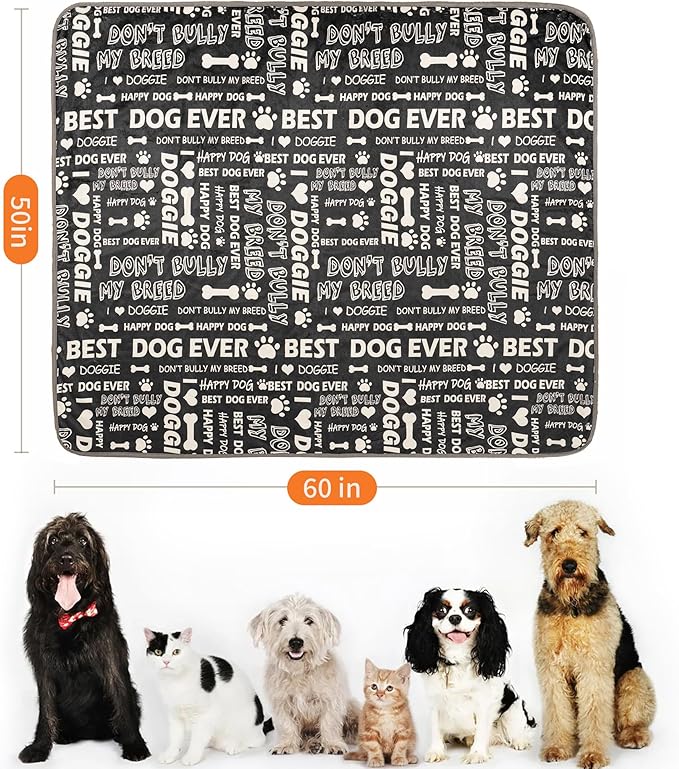 CAPT.SNOOZE Waterproof Dog Blankets Pet Blanket 50"x60", Soft Fluffy Sofa Car Bed Protector, Reversible Sherpa Fleece Dog Blanket for Large Dogs (Letters)