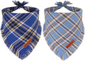 ADOGGYGO Dog Bandanas Boy with Tassels Edges, Stylish Blue Plaid Pet Scarf, Soft Cotton Fabric, Adjustable Reversible Plaid Bandanas for Medium Large Dogs (Large)