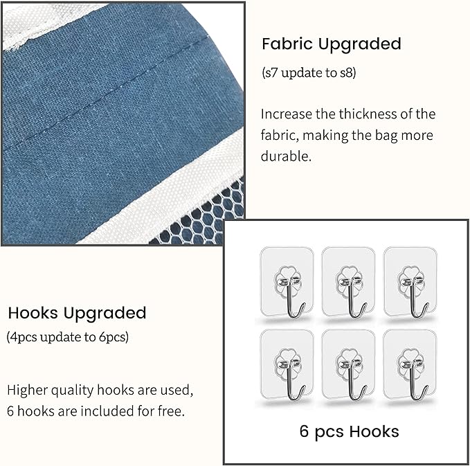 Kanrichu 3pcs Large Wall Hanging Organizer Bag, Linen Fabric Door Hanging Storage Baskets with Pockets, Waterproof Bin for Kitchen, Bedroom, Office, RV Camper (Blue)
