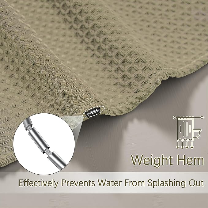Extra Long Shower Curtains 96 inch Taupe Waffle Shower Curtain for Bathroom, Heavy Duty 256GSM Modern Shower Curtain, Machine Washable,Water Resistant with 12 Metal Hooks, 72Wx96H