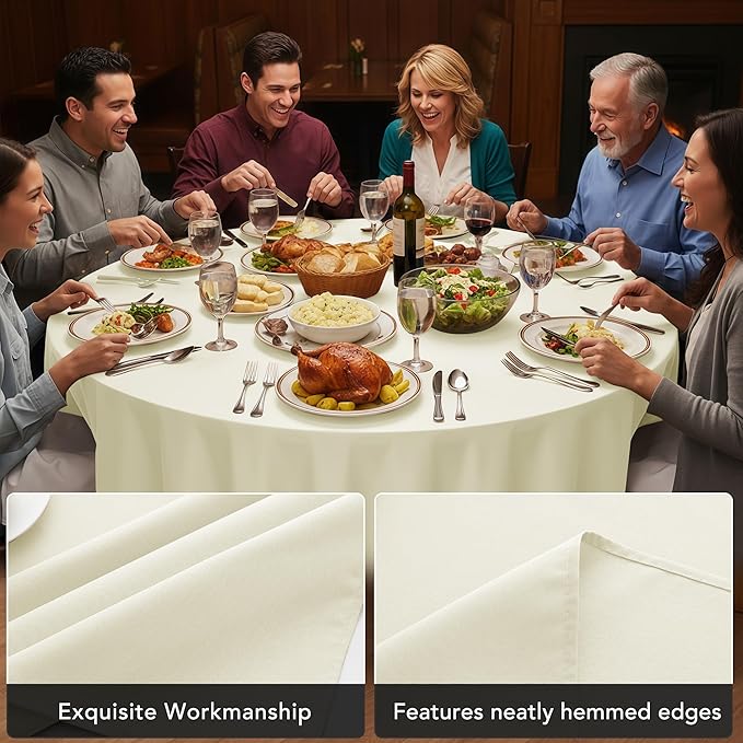 10-Pack Ivory Round Tablecloths, 84 Inches, Stain-Resistant Polyester for 3-5 Ft Round Tables - Washable Table Covers for Weddings, Banquets, Birthday Parties, Events