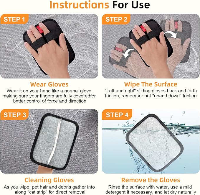 Liznkjious Pet Hair Removal Gloves, 4 Pack Reusable Washable Electrostatic Grooming Mitts for Cats & Dogs, Pet Fur & Lint Remover for Furniture, Carpet & Car Seat