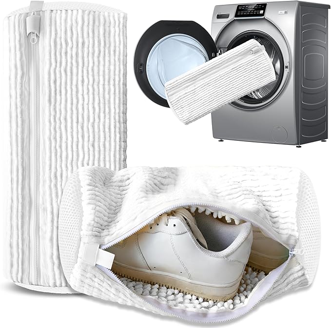 Xinambyh 2Pcs Reusable Shoe Washing Machine Bag for Washer and Dryer:Free Up Hands, Prevent Deformation,shoe bag with Zipper Protection Design, Use for all Shoes,Sports Shoes (White)