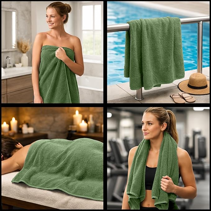 RIVERSIDE Pack of 2 Extra Large Bath Sheets 35 x 70 Inches - 100% Ring Spun Cotton Hotel Quality Oversized Bath Towels - Super Soft, Highly Absorbent & Quicker to Dry - Sage Green