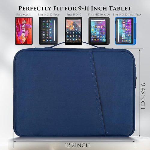 9-11 Inch Tablet Carrying Sleeve Case for Amazon Fire Max 11 2023/10.1" Fire HD 10 Plus Kids Pro,iPad 11th/Pro M5 M4/Air M3 M2 11"/Samsung Galaxy Tab S8 S7 11" 10.5" Protective Bag with Handle(Blue)