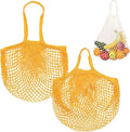 M METERXITY 2-Pack Cotton Mesh Bag, Reusable Washable Mesh Net String Grocery Bags, Reusable Produce Bags with Handle, Net Tote Bag for Fruits/Vegetables Shopping [Yellow, Long&Short Handle]