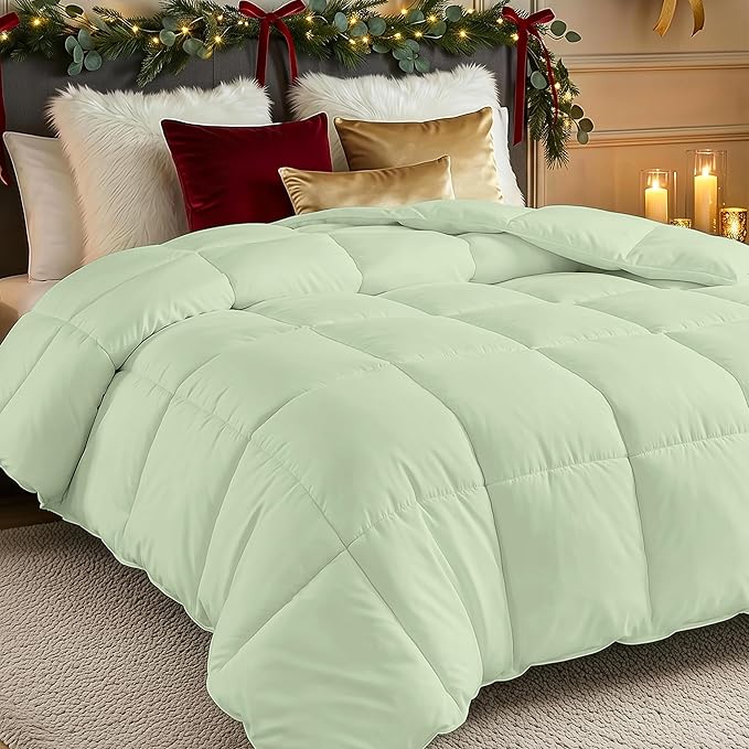 Utopia Bedding Comforters Queen Size, All Season Duvet Insert, Down Alternative Box Stitched Bed Comforter with Corner Tabs, Machine Washable (Sage Green)