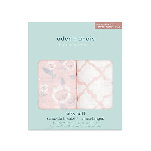 aden + anais Silky Soft Swaddle Blanket, Boutique Muslin Blankets for Girls & Boys, Baby Receiving Swaddles, Ideal Newborn & Infant Swaddling Set, Perfect Shower Gifts, 2 Pack, Stencil