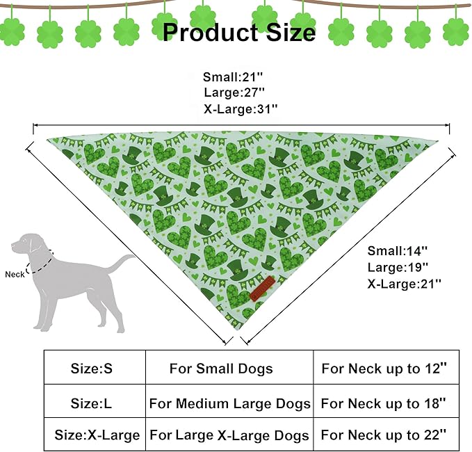 ADOGGYGO St Patricks Day Dog Bandana, Green Shamrock Pet Scarf, Premium Fabric, St Patrick Bandanas for Medium Large Dogs (Large)
