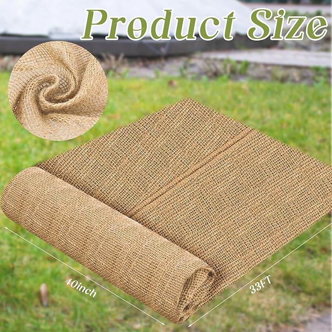 Buryeah 40 Inch x 33 ft Burlap Fabrics Roll Natural Gardening Multipurpose Burlap Weed Barrier Garden Landscape High Density Fabric Jute for Outdoor Home Craft Party Decor Wedding