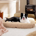 Bedsure Washable Dog Bed for Medium Dogs - Cute Furry Puppy Beds, Rectangle Orthopedic Corduroy Fleece Pet Beds with Removable Zipper Cover, 43x30x8inches, Sandy Beige