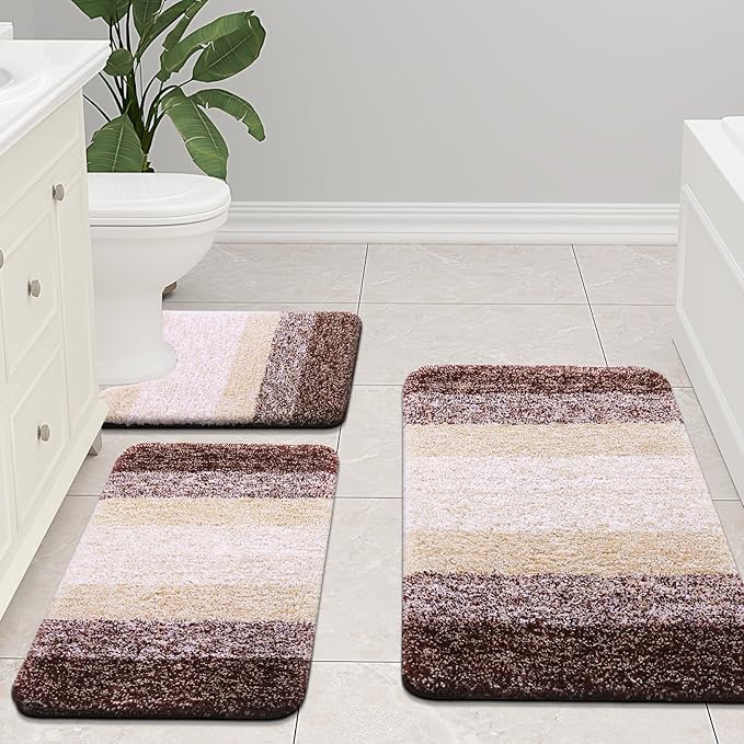 Arotive Microfiber Bathroom Rugs, Shaggy Soft and Absorbent Bath Rug, Non-Slip, Thick Plush Machine Washable Dry Bath Mats for Bathroom, Tub and Shower, 59x20, Brown, Rectangular
