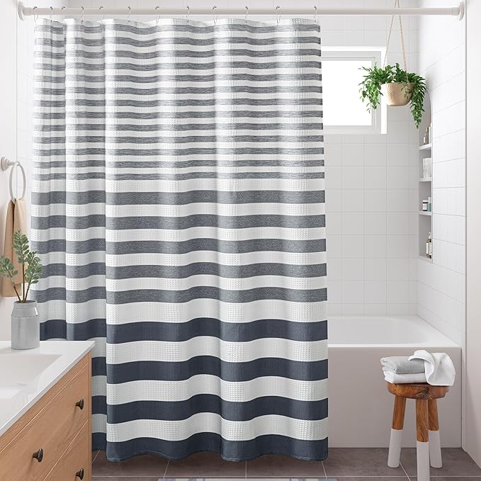 Madison Park Shower Curtain Spa Waffle Weave Extra Long Shower Curtain for Bathroom 3M Scotchgard Moisture Management, Spa Quality Modern Shower Curtains for Bathroom, Extra Long: 72"x84" Blue Ombre