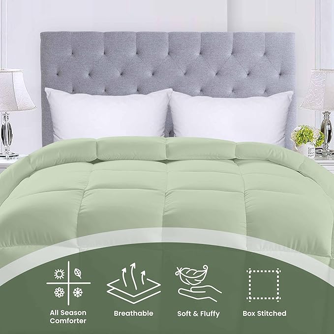 Utopia Bedding Comforters King Size, All Season Duvet Insert, Down Alternative Box Stitched Bed Comforter with Corner Tabs, Machine Washable (Sage Green)