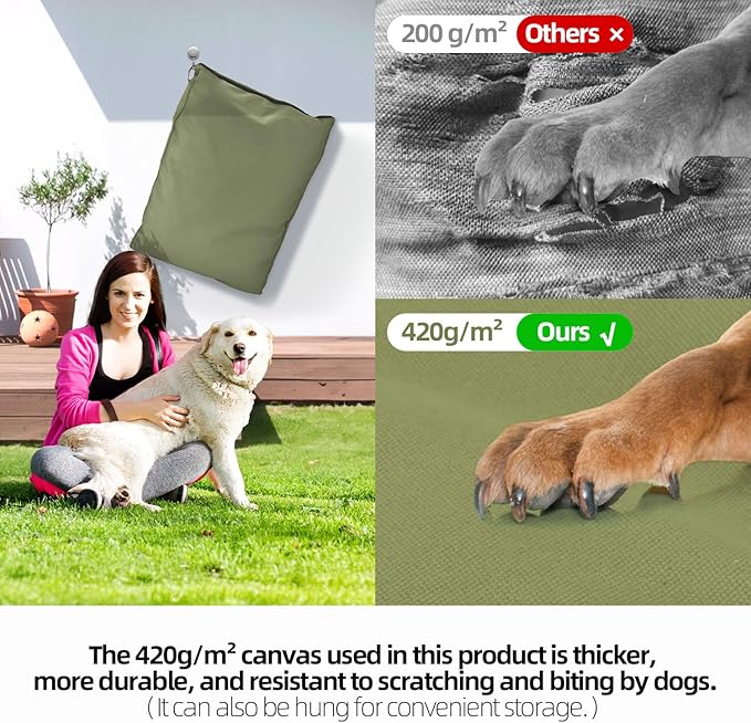 Sytopia 47 Inch Canvas Outdoor Dog Bed for Extra Large Dogs, Waterproof Washable Removable Cover, Indoor Patio Pet Pad, Green