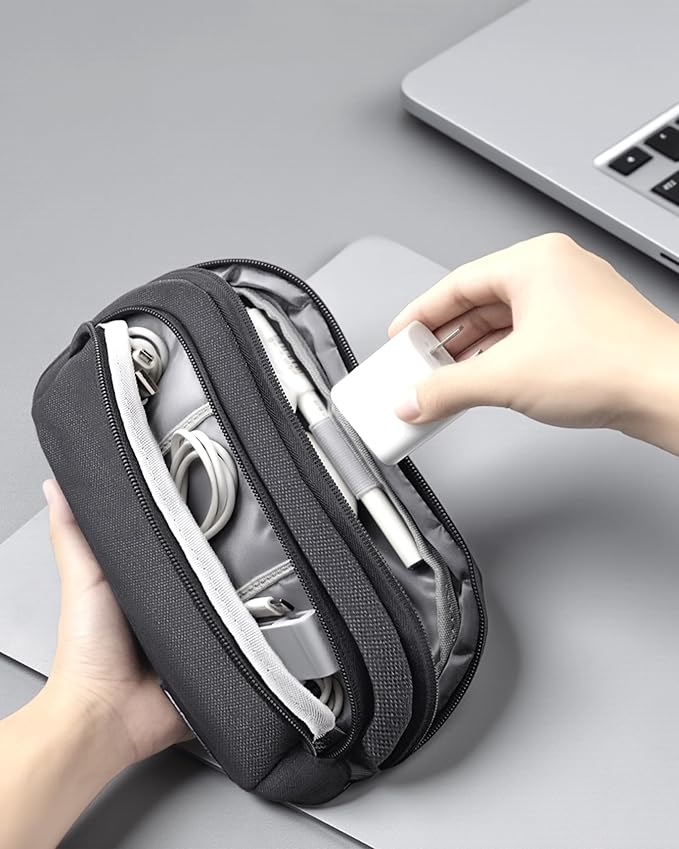 Zealearn Electronics Organizer Travel Case - Portable Tech Bag, Portable Charger Organizer, All-in-One Storage Bag for Charging Cable, USB Cords, Black, Double Layer