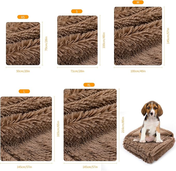 Wowchine Brown Long Faux Fur Pet Throw Blankets Waterproof Dogs Calming Blanket Cat Puppy Couch Cover Love Bed Covers Washable (Brown,S)