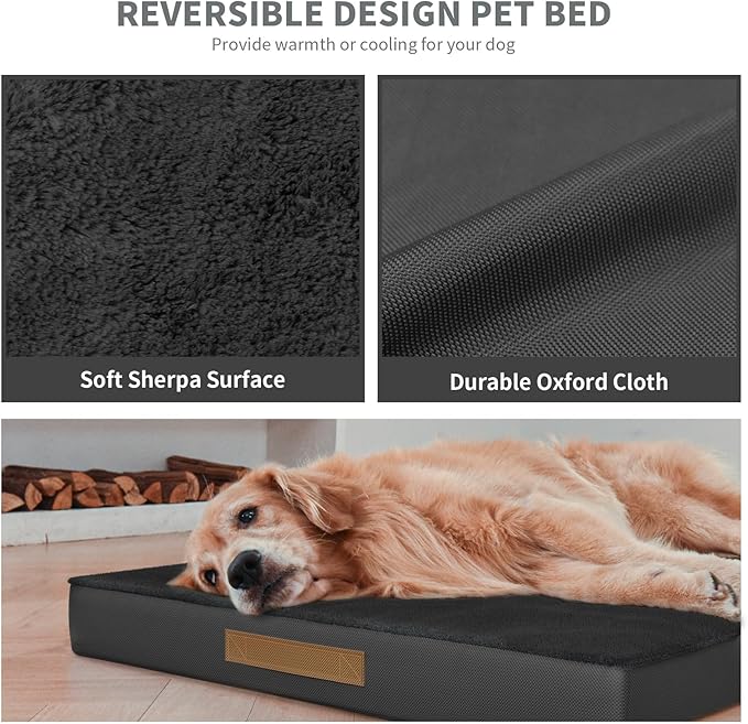 Tail Stories Orthopedic Dog Bed for Extra Large Dogs, XL Comfort Pet Mat for Large Sized Dog 44x32 Inch, Egg Crate Foam with Removable Washable Oxford Cover, Black