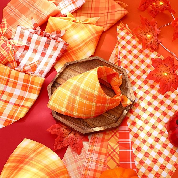 Abbylike 50 Pcs Thanksgiving Dog Bandanas Bulk Plaid Bandanas for Dogs Triangle Kerchief Bib Scarf for Pets Fall Costume Photo Props Accessories Pet Shops Groomers, 25 Styles (19.7 x 13.8 x 13.8)