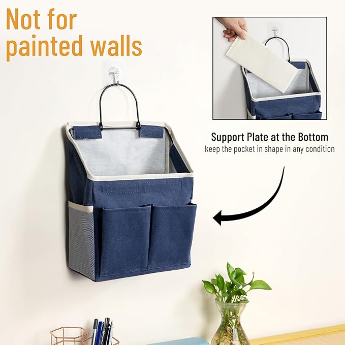 HZZTY BRNY 2pcs Wall Hanging Storage Bag, Small Door Closet Linen Fabric Pockets Organizer, Waterproof Multi Functional for Living Room Bedroom Bathroom Kitchen RV Camper with Hooks All Navy
