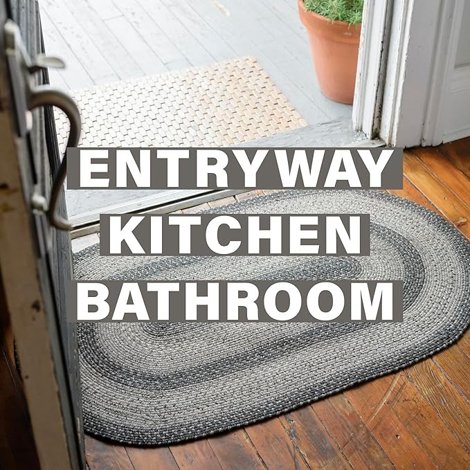 Flint Hill Jute Braided Rug 27x45 - Black and Gray Jute Entryway Rug for Primitive Decor