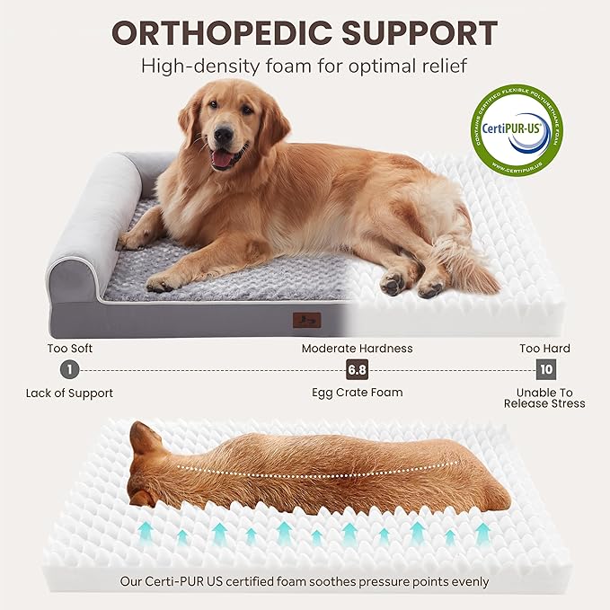 Warmrest Large Dog Beds Large Sized Dogs, Orthopedic XXL XL Dog Bed for Medium Size Dogs, Big Waterproof Couch Sofa with Removable Washable Cover for Pet, Light Grey, 48"*35"*8"