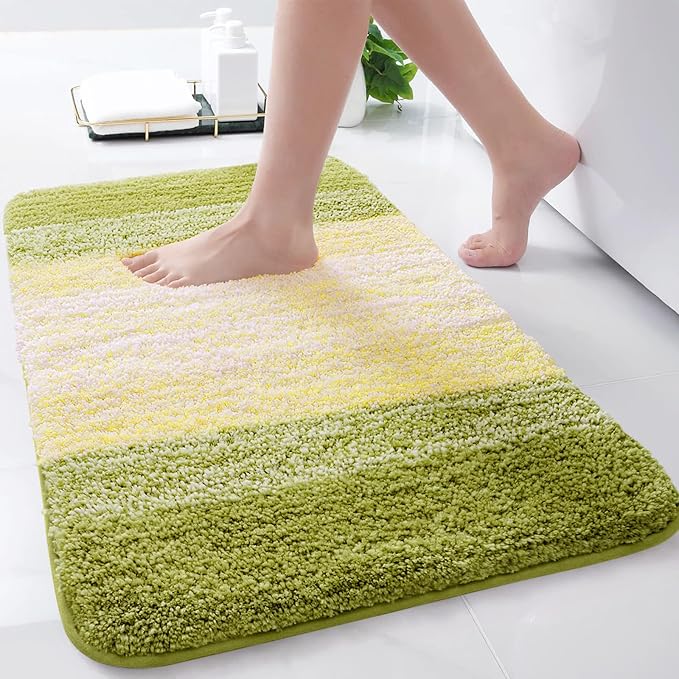 Arotive Microfiber Bathroom Rugs, Shaggy Soft and Absorbent Bath Rug, Non-Slip, Thick Plush Machine Washable Dry Bath Mats for Bathroom, Tub and Shower, 24x16, Olive Green, Rectangular
