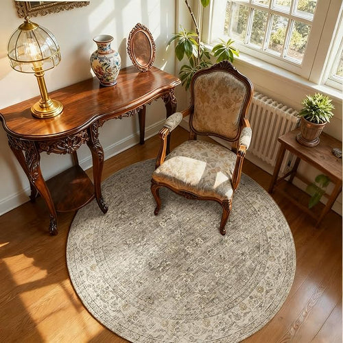 4x4 Round Bedroom Rug Washable: Living Room Rug Stain Resistant Non Slip Low Pile Small Area Rugs for Bedroom Kitchen Entryway Living Room Bedside Office Dorm Kids Room Entrance