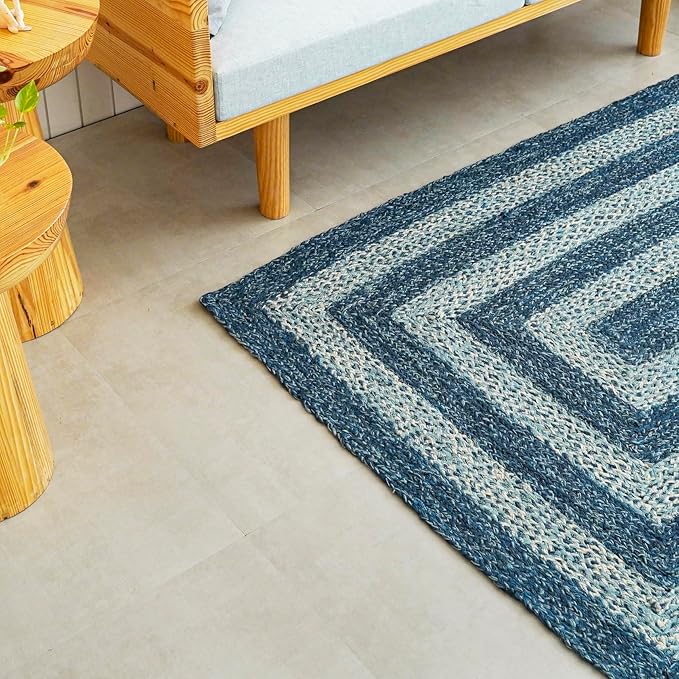 Traditional Jute Braided Runner Rug, Rustic Primitive Country Décor for Kitchen, Entryway, Hallway, Denim Blue, 2'6"X20'