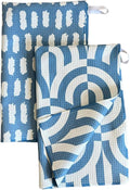 Desert Aqua 2 Pack Double Sided || Not Your Ordinary Kitchen Towels || Dish Towels || Quick Dry || Waffle Weave Microfiber|| Highly Absorbent || Hanging Hook (Blue Geometric)