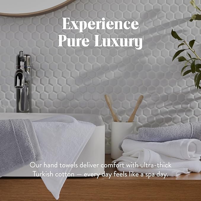 Brooklinen Super-Plush Turkish Cotton Hand Towels - Set of 2 - Cotton, 820 GSM, Highly Absorbent, Machine Washable, Perfect for Home & Bathroom (20" x 30", Solid White)