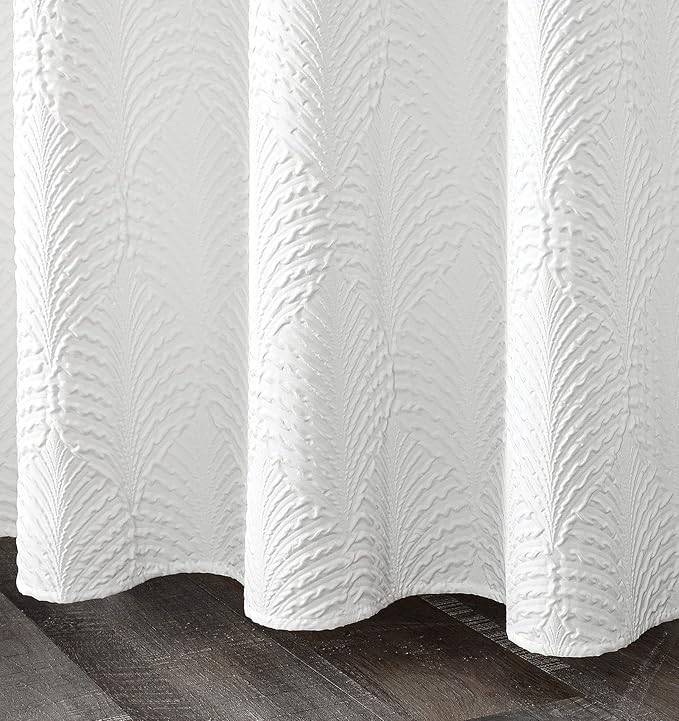 Gibelle Extra Long Shower Curtain 72 x 84, Tall 3D Embossed Textured White Fabric Shower Curtain, Modern Farmhouse Chic Soft Cloth Bathroom Curtains Shower Set with Hooks