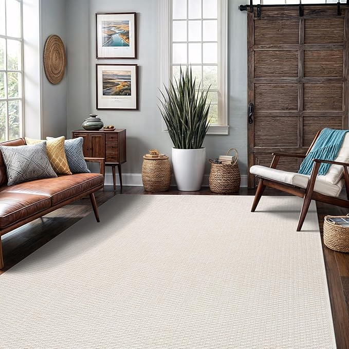 Easy Jute Rugs 6x9 White Color Living Room Indoor Outdoor Area Rug for Farmhouse Patio and Kitchen Rug High Traffic Washable Easy to Clean Solid Boho Woven Design Outside Carpet (6 x 9)