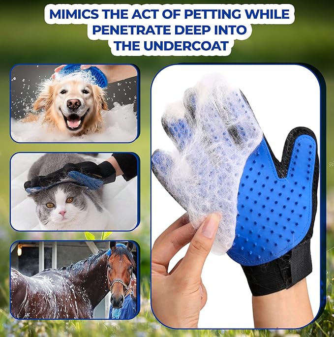 1TO3GO Pet Grooming Set with Dog Washing Gloves for Bathing, Dog Bath Brush and Silicone Dog Toothbrush, Pet Grooming Gloves for Dogs, Cats and Horses with 185 Silicone Tips