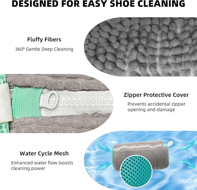 FurrPhunny 2Pcs Shoe Washing Machine Bag, Quick & Easy Cleaning, Laundry Shoe Bag for Washer and Dryer, Cleaning Bag for Sneaker & Most Shoe Types and Sizes (Grey)