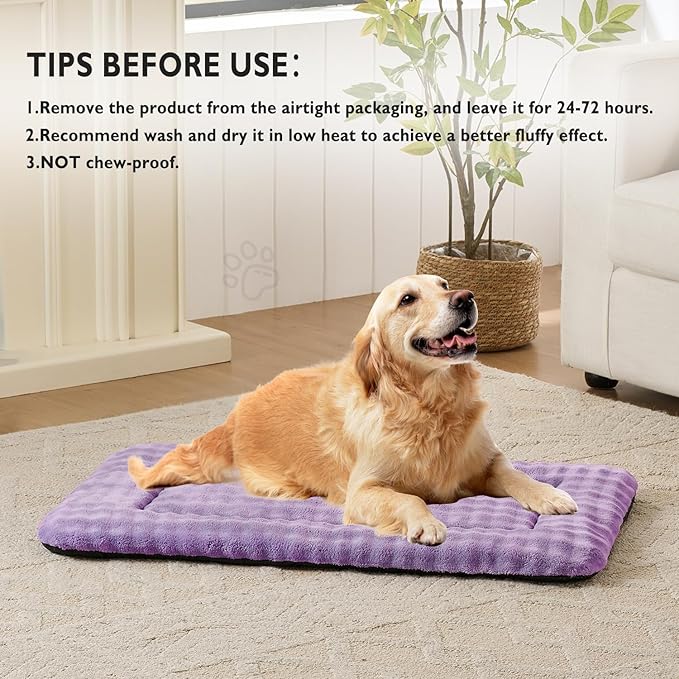Yaning Dog Bed Mat Crate Pad for Large Dogs, Washable Soft Pet Sleeping Mat Kennel Pad with 3D Bubble Pattern, Dusty Purple, 42"x 28"