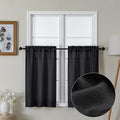 Lecloud Bessie Black Curtains 36 Inch Length 2 Panels, Light-Filtering Faux Linen Textured Window Drapes with Dual Rod Pockets, Window Curtain Tiers for Basement Dining Room, Each 30 W x 36 L