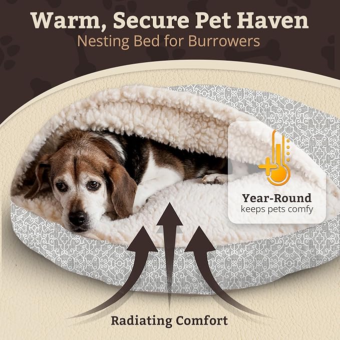 Snoozer Luxury Cozy Cave Pet Bed, Wag Collection, Small - Ramey Gray