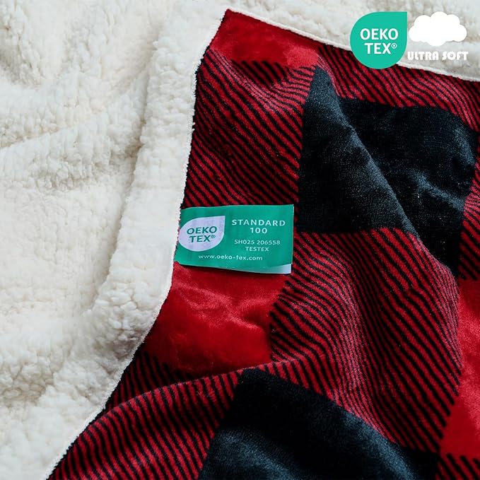 Qeils Dog Blankets for Large Dogs, Waterproof Dog Blanket Washable, Soft Sherpa Fleece Puppy Blanket for Kitten Doggy, Warm Cat Blankets for Indoor Cats, 50"X60", Red Christmas Checker