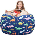 WEKAPO Stuffed Animal Storage Bean Bag Chair Cover for Kids | Stuffable Zipper Beanbag for Organizing Children Plush Toys Large Premium Cotton Canvas (Dinosaur, XX-Large)