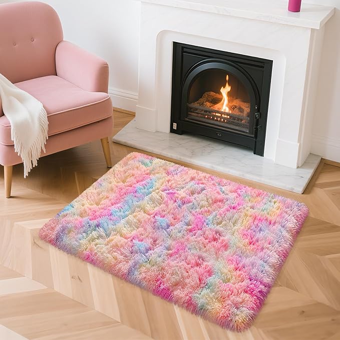 2x3 Small Area Rug Unicorn Rainbow Rugs for Girls Bedroom Soft Fluffy Shag Fuzzy Pink Carpet Princess Rug for Girls Kids Toddler Room Nursery Home Decor Throw Rugs Indoor Inside Front Mat