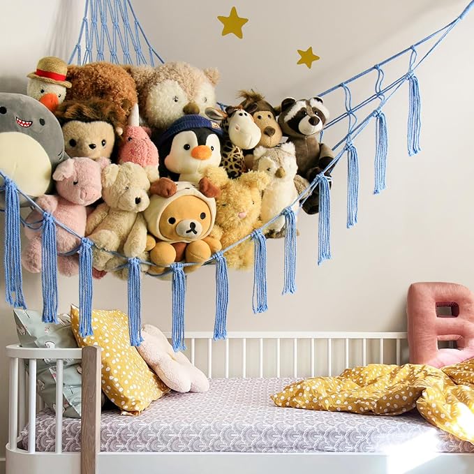 mirolam Stuffed Animal Storage Hammock Net - Toy Hammock Net for Stuffed Animals Corner - Hanging Stuff Animal Organizer Holder Large Size Baby Nursery Room Decor-Blue